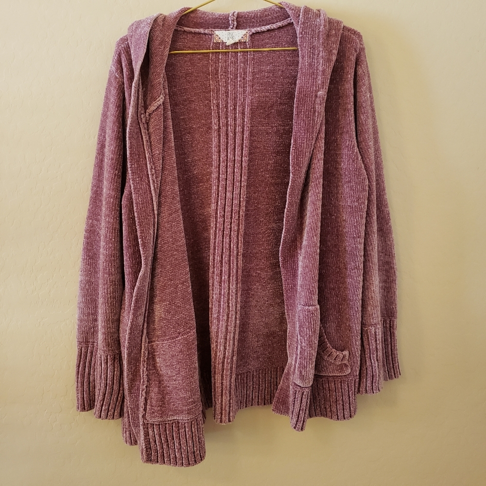 Pink Rose Hooded Mauve Cardigan Sweater Size 1XL